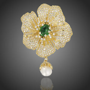 brošňa luxusná kvet s pravou perlou 