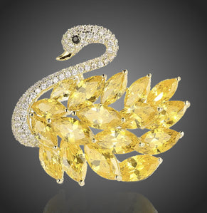 brošňa labuť luxusná so žltými krištáľmi