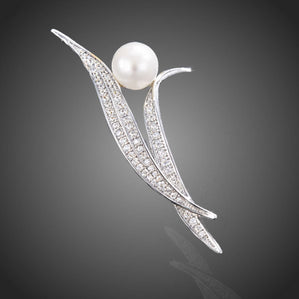 Brošňa luxusná lístok s pravou perlou Mialla