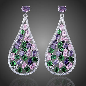 náušnice kvapky luxusné s farebnými zirkónmi