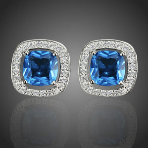 náušnice s modrými zirkónmi kocky