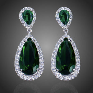 Náušnice kvapky so zelenými zirkónmi Sargendia