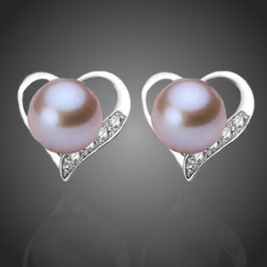 náušnice srdiečka s ružovou perlou
