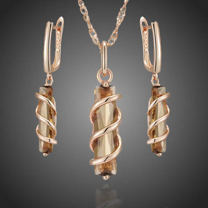 elegantný set bižutérie točená spirála s hnedným zirkónom  