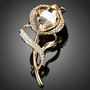 brošňa lístok so žltými krištáľmi