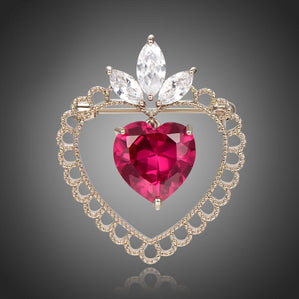 brošňa červené srdce so zirkónmi