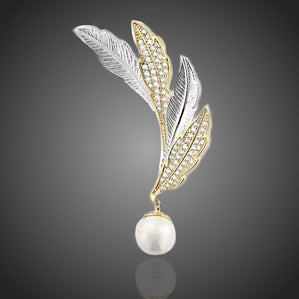 brošňa lístok s perlou visiaca