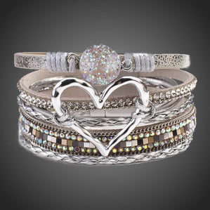 Náramok kožený so srdcom strieborný AmoreMia