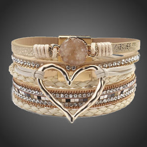 Náramok kožený so srdcom kávový AmoreMia