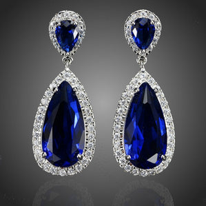 náušnice dlhé kvapky s modrými zirkónmi