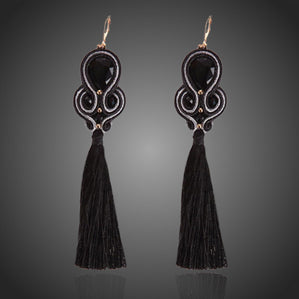 náušnice soutache čierne dlhé