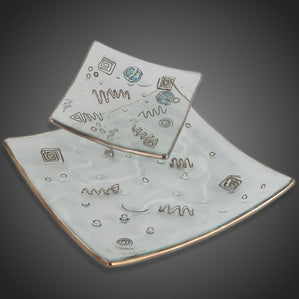 originálne sklenené misy zdobené kovom a platinou