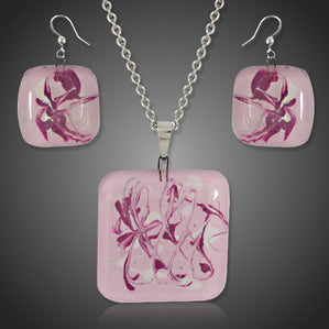 originálny set zo skla maľovaný ružový